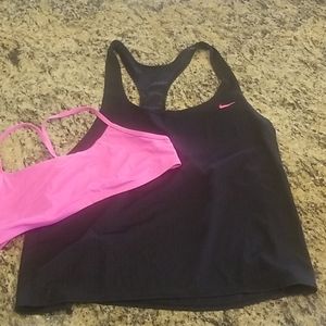 Nike Black Mesh Tank w/ Pink Sports Bra